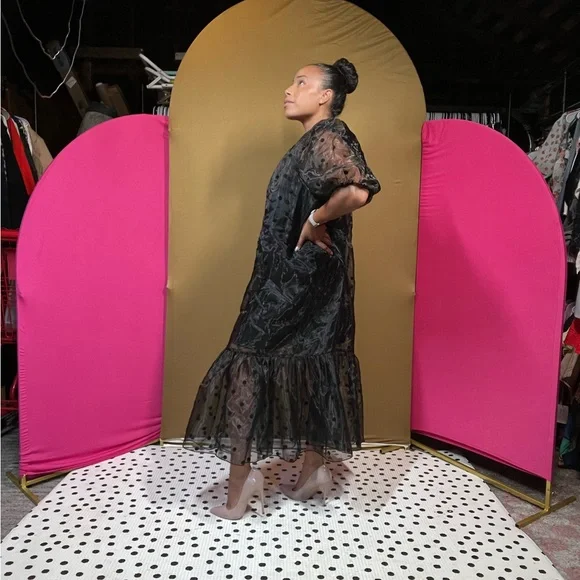 Eloquii Black Sheer Long Sleeve Dress - Picture 3 of 4